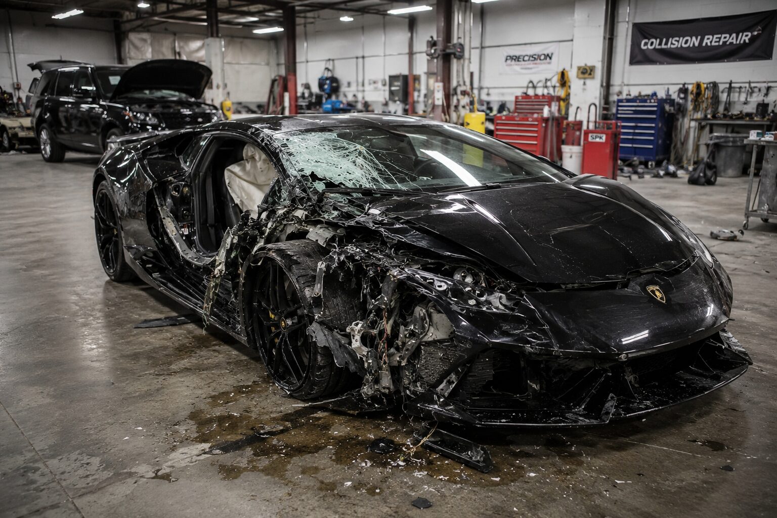 Luxury collision repair shop floor